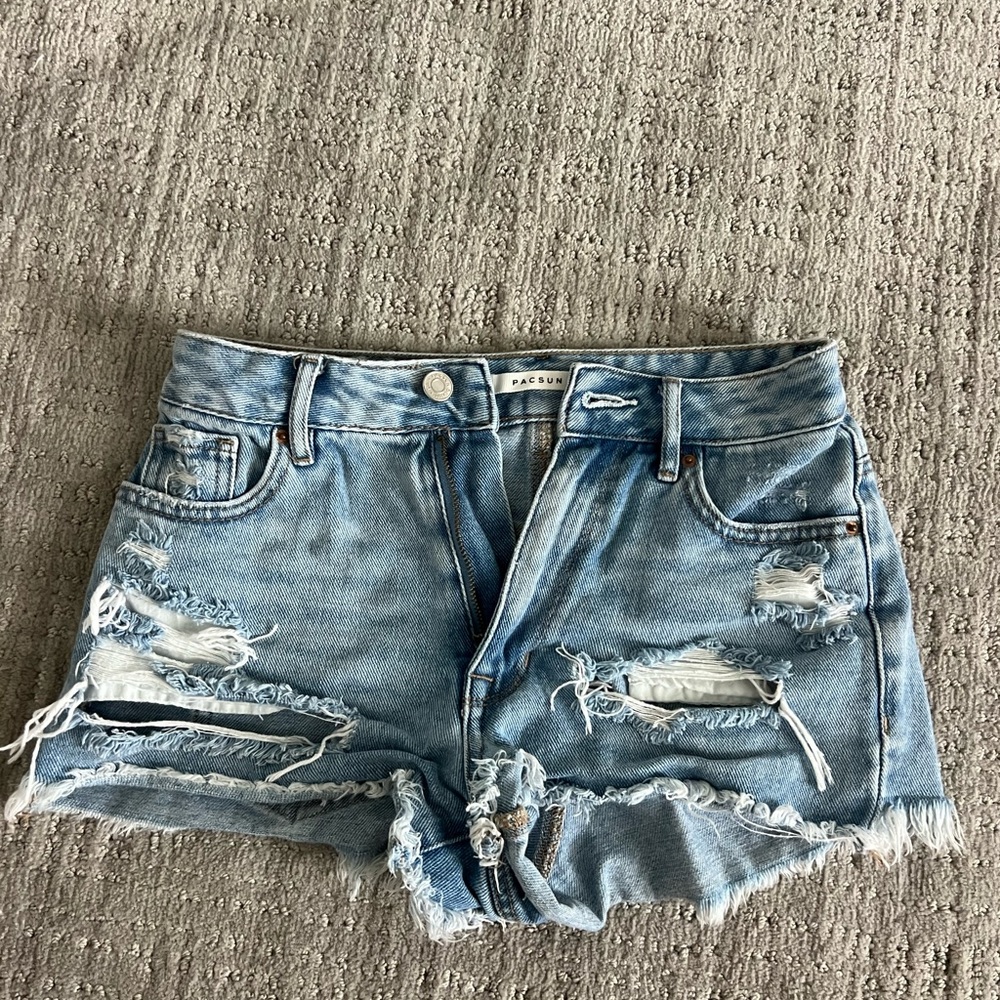 PacSun Blue Distressed Jean Shorts with Frayed Hem